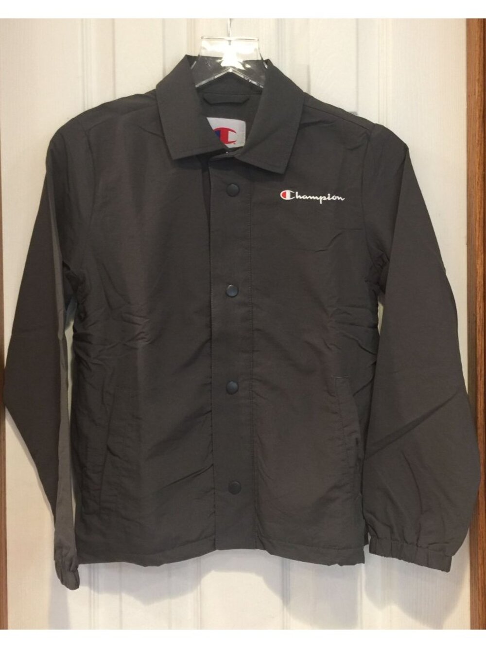 CHAMPION Boys 10-12 Coaches Nylon Jacket Iron Gray